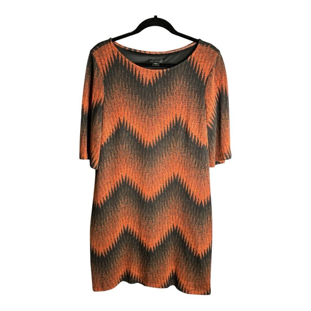 Metaphor Black and Orange ZigZag Print Sheath Dress 12